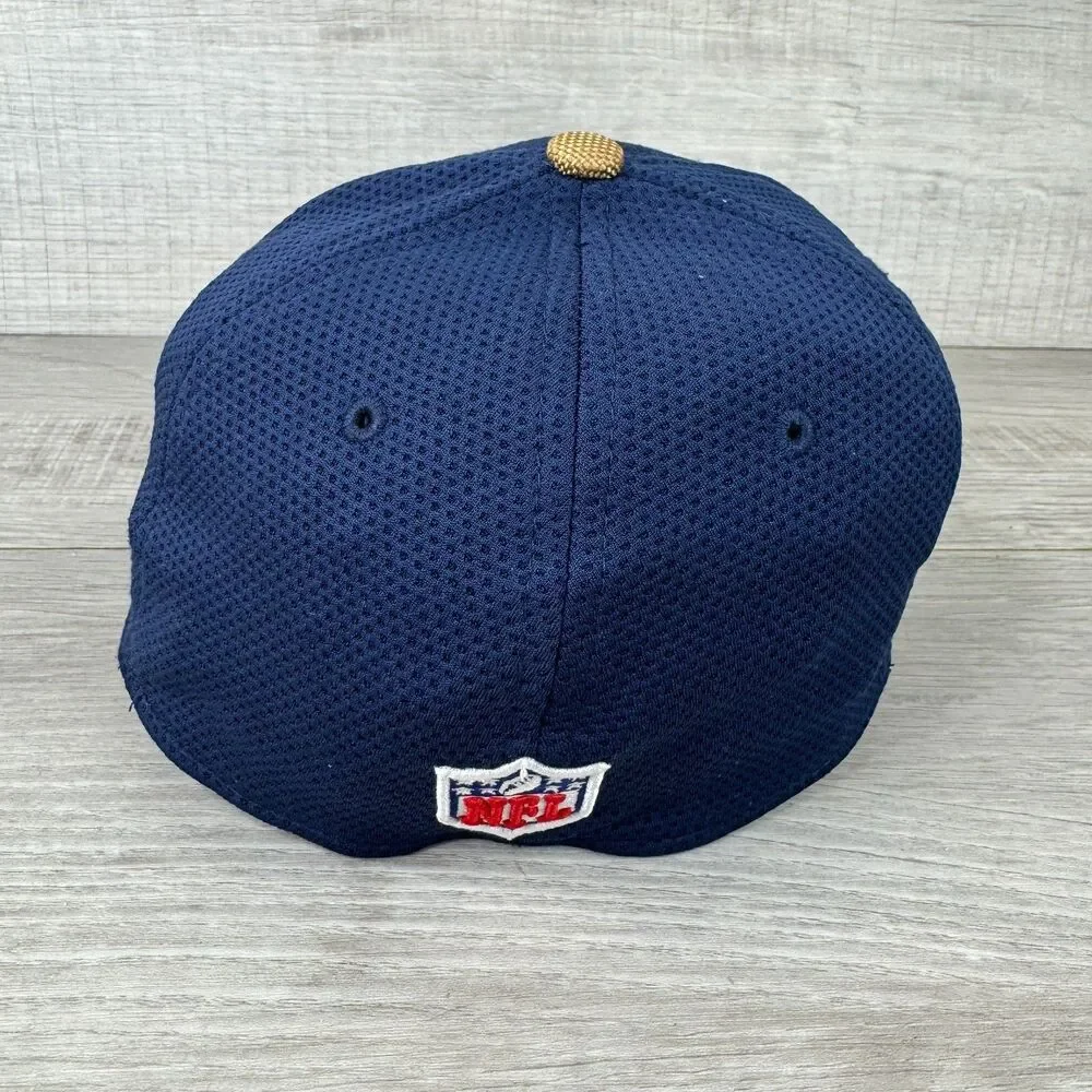 New Era 39Thirty Los Angeles Rams Cap Mens S-M Navy Blue Beige Mesh Fitted Hat